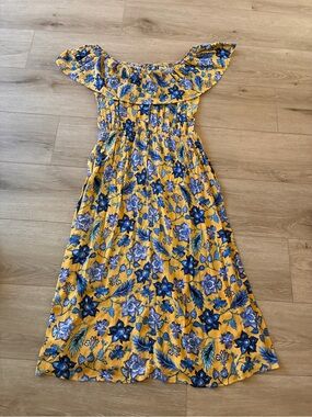 Yellow Floral Off-Shoulder Maxi Dress